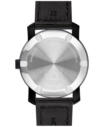 Movado - Men's Swiss TR90 Black Leather Strap Watch 42mm