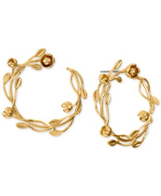 INC International Concepts - Gold-Tone Small Flower Vine Front-Facing Hoop Earrings, 1"