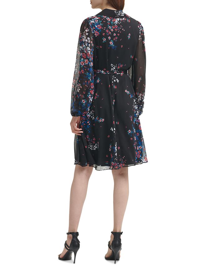 DKNY Floral-Print Wrap-Style Dress - Macy's