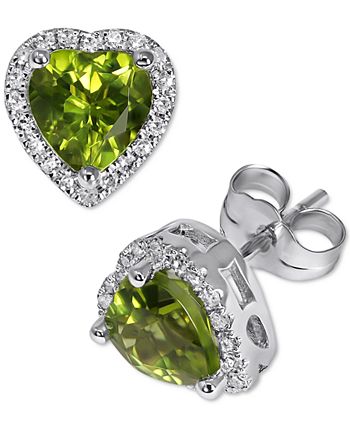 Macy's - Peridot (1-5/8 ct. t.w.) & Diamond (1/6 ct. t.w.) Heart Stud Earrings in 14k White Gold