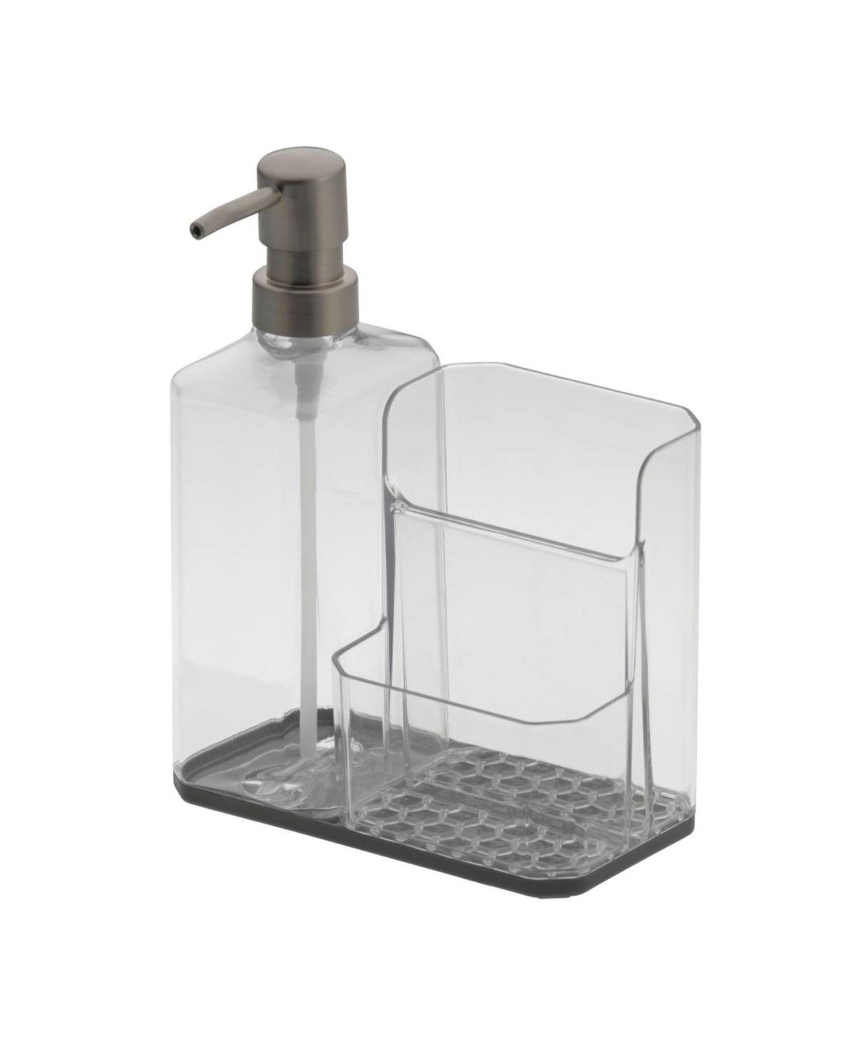 Diversified Hexa Sponge Brush Holder with Soap Pump - Clear and Dark Gray