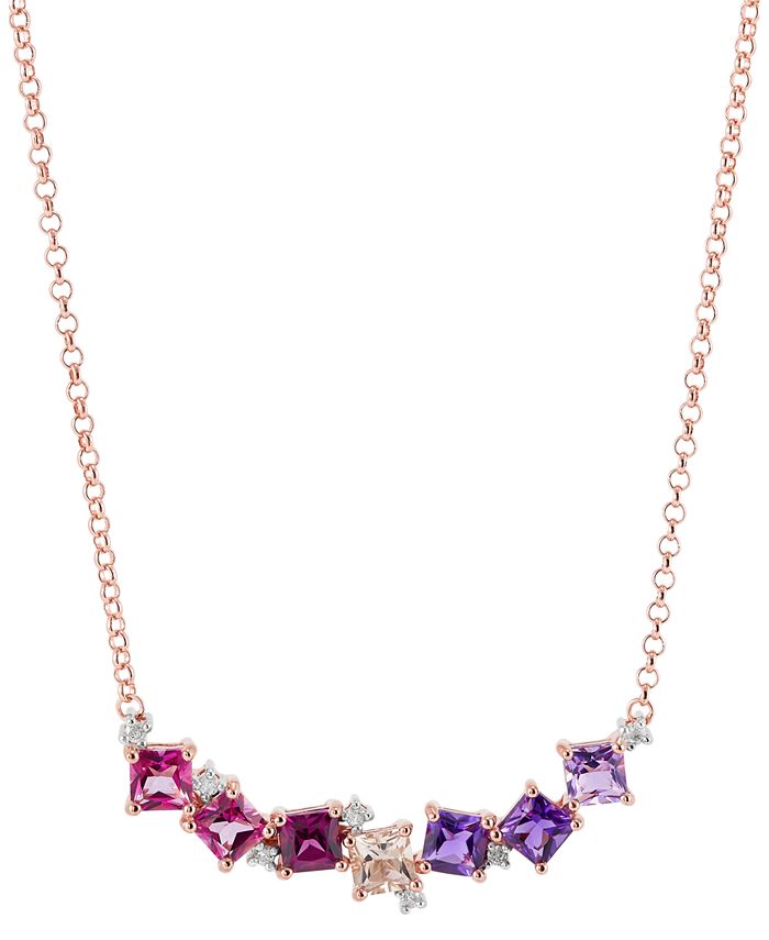 Macy's - Multi-Gemstone (2-5/8 ct. t.w.) & Diamond (1/20 ct. t.w.) 17" Statement Necklace in 18K Rose Gold Over Sterling Silver