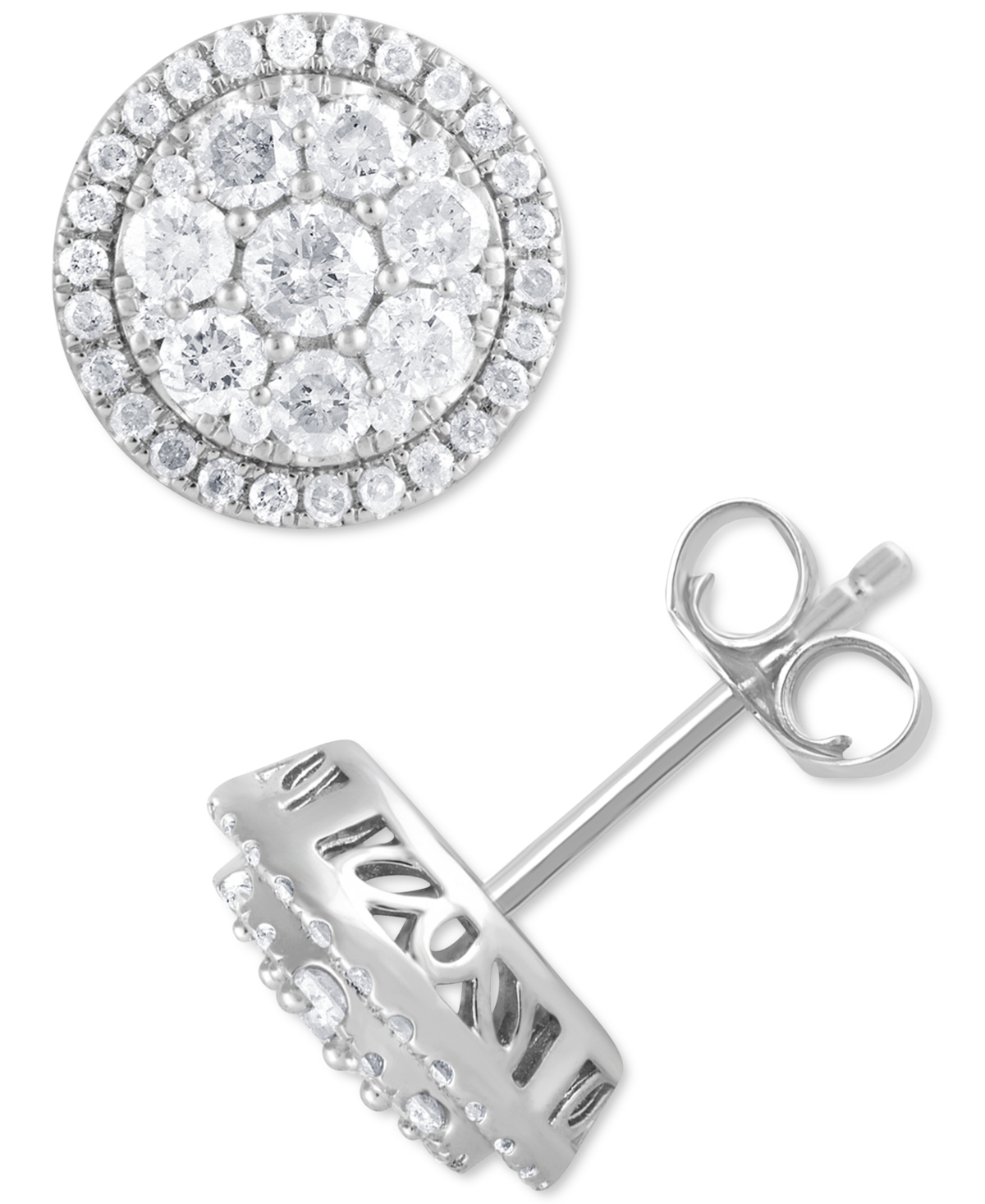 Diamond Halo Cluster Stud Earrings (1 ct. t.w.) in 14k White Gold - White Gold