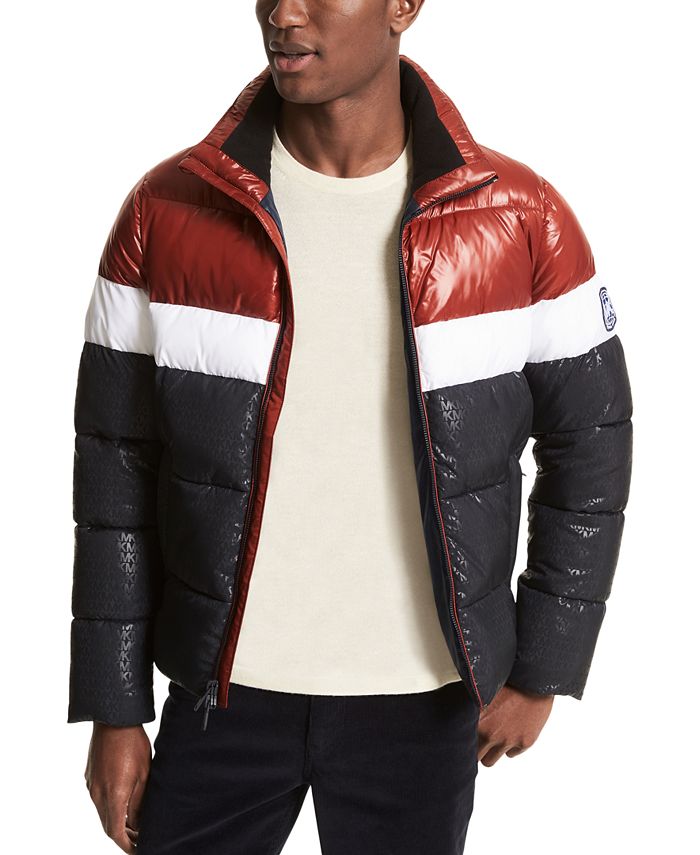 Michael Kors Men's Colorblocked Logo-Print Puffer Jacket - Macy's