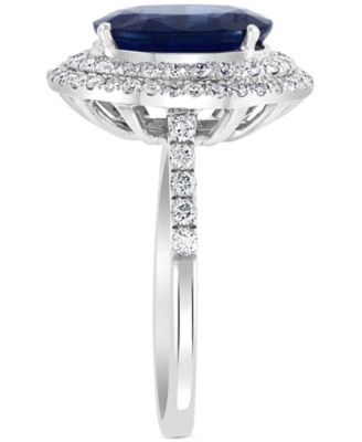 EFFY&reg; Sapphire (4-1/4 ct. t.w.) & Diamond (5/8 ct. t.w.) Double Halo Ring in 14k White Gold