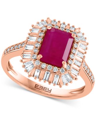 EFFY Collection - Ruby (1-1/2 ct. t.w.) & Diamond (3/8 ct. t.w.) Baguette Halo Ring in 14k Rose Gold
