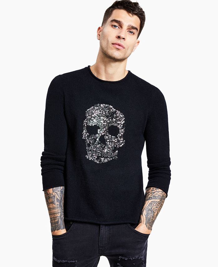 INC International Concepts Men's Cashmere Sequin Skull Sweater, Created ...