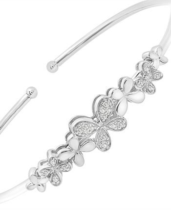 Macy's - Diamond Flower Flex Bangle Bracelet (1/6 ct. t.w.) in Sterling Silver