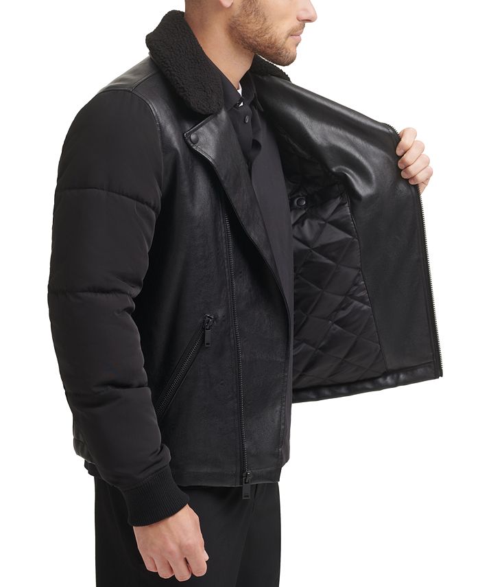 DKNY Men's Mixed Media Motorcycle Jacket Macy's
