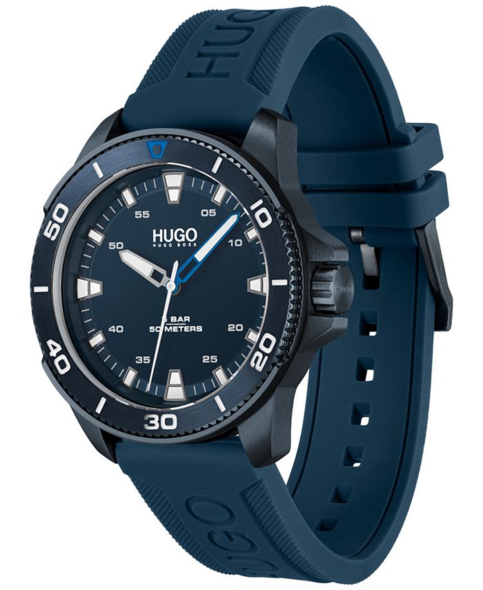 HUGO Men's Streetdiver Blue Silicone Strap Watch 44mm Macy's