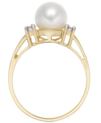 Cultured Freshwater Pearl & Diamond (1/10 ct. t.w.) Ring in 14k Gold