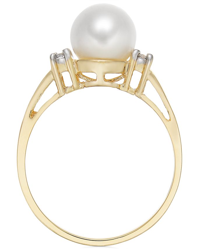 Macy's Cultured Freshwater Pearl & Diamond (1/10 ct. t.w.) Ring in 14k ...