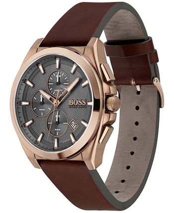 BOSS - Men's Chronograph Grandmaster Brown Leather Strap Watch 46mm