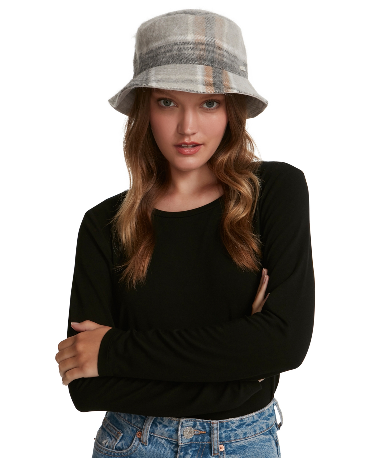 UPC 800445700677 product image for Steve Madden Logo Plate Brushed Bucket Hat | upcitemdb.com