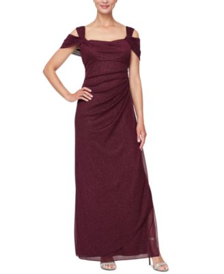 Photo 1 of Alex Evenings Cold-Shoulder Draped Metallic Gown