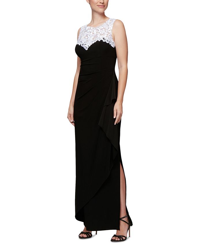 Alex Evenings Petite Illusion-Lace Draped Gown & Reviews - Dresses ...