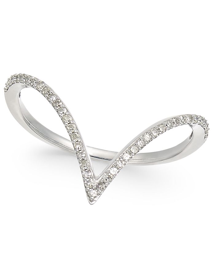 Wrapped Diamond V-Shaped Ring in 10k White Gold (1/6 ct. t.w.), Created ...