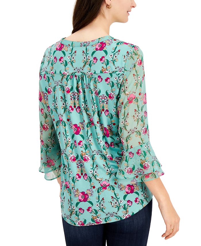 Charter Club Flower-Printed Ruffle-Sleeve Blouse, Created for Macy's ...