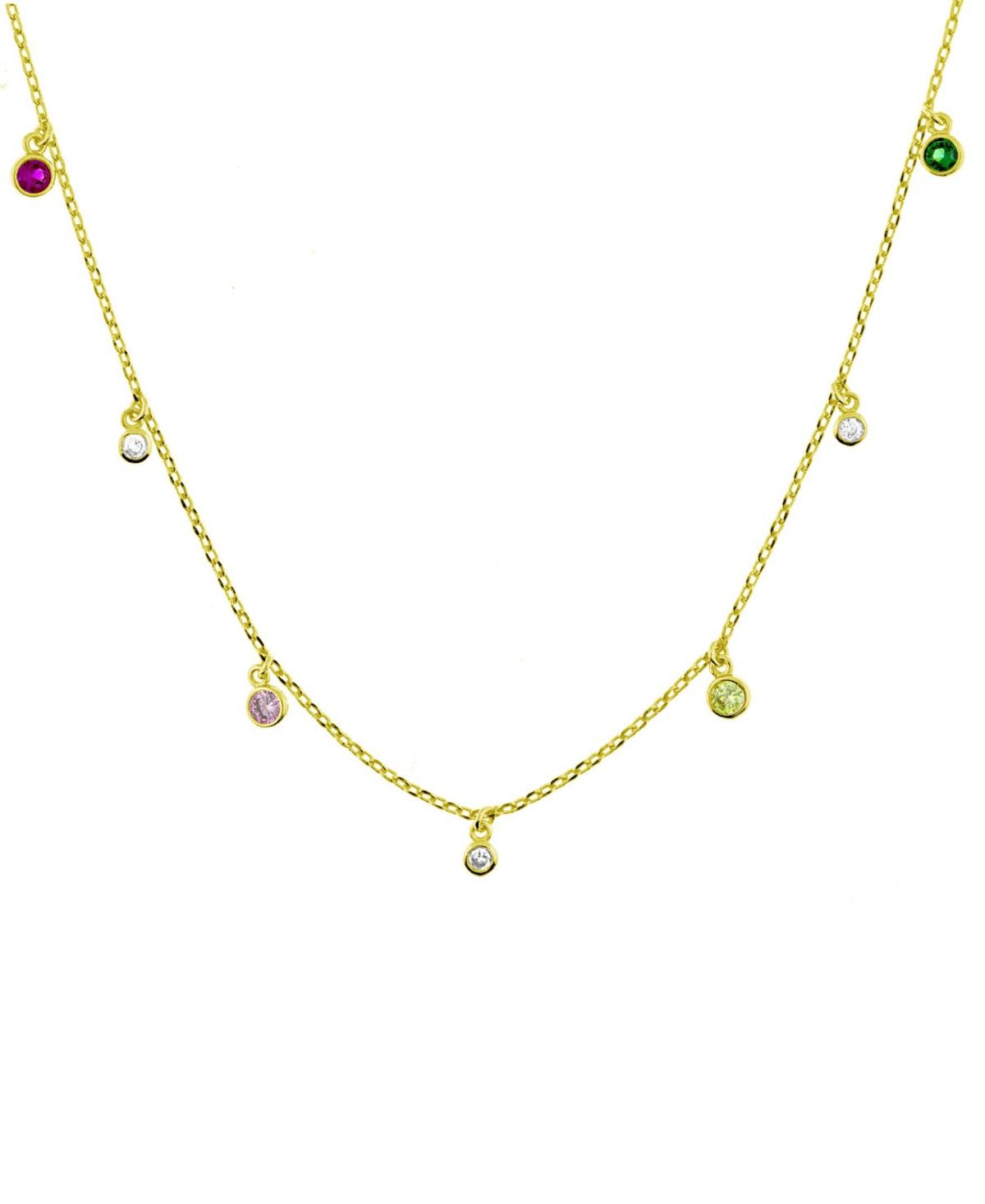 Multi Channel Color Stone Drop Necklace, Gold Plate 16"+2" extender - Gold-Tone
