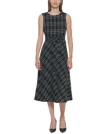 Belted Plaid Midi Dress