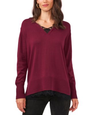 Sam & Jess - Lace Trim V-Neck Sweater