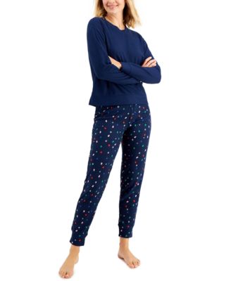 Long Sleeved Waffle Pajama Top and Jogger Set, Created for Macy's