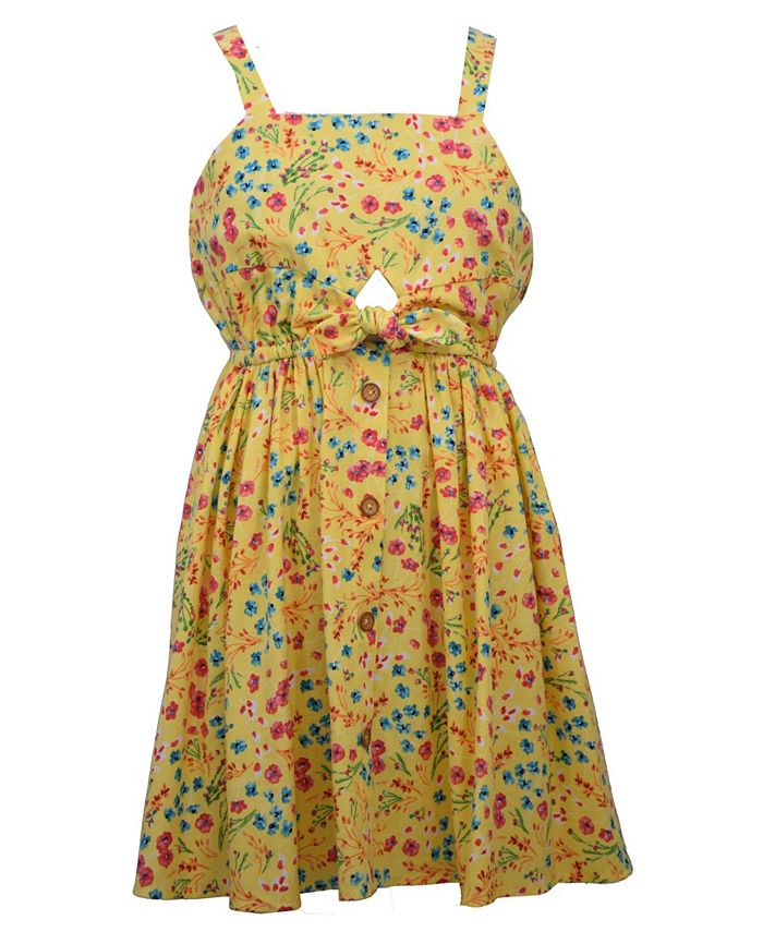 Bonnie Jean Big Girls Floral Sundress with Self Tie at Front Waist - Macy's