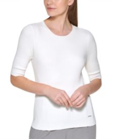 Petite Elbow-Sleeve Ribbed Top