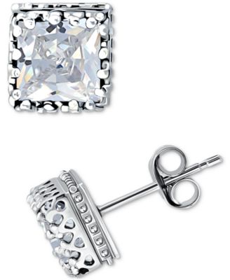 Cubic Zirconia Princess Stud Earrings in Sterling Silver