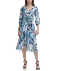 Printed Chiffon Faux-Wrap Midi Dress