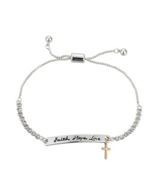 Unwritten - Cubic Zirconia Faith Hope Love Cross Bolo Bracelet in Sterling Silver-Plate & Gold-Tone-Plate