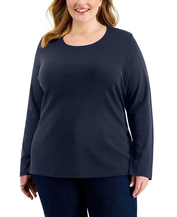 Karen Scott Plus Size Long Sleeve Top, Created for Macy's - Macy's