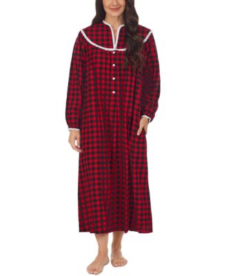 Cotton Lace-Trim Flannel Nightgown