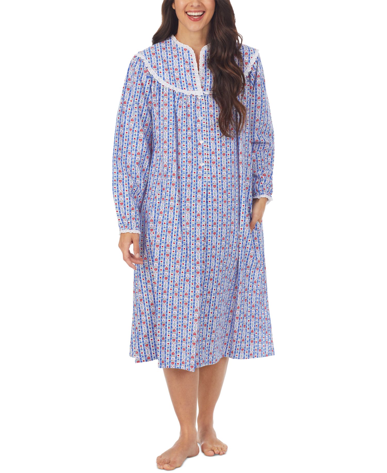 Cotton Lace-Trim Flannel Nightgown