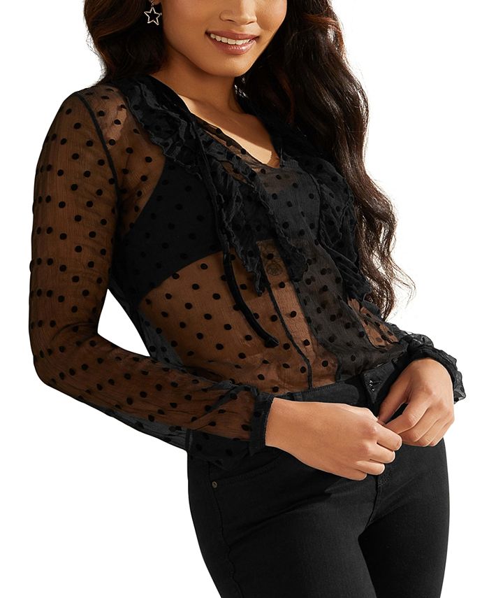 GUESS Lucilla Dotted Sheer Silk Top - Macy's