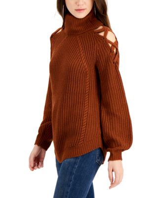 Crave Fame Juniors' Lace-Up Turtleneck 