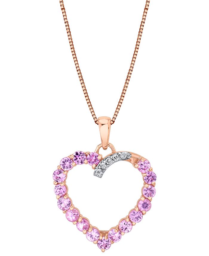 Macy's - Pink Sapphire (1-5/8 ct. t.w.) & Diamond (1/20 ct. t.w.) Heart 18" Pendant Necklace in 10k Rose Gold