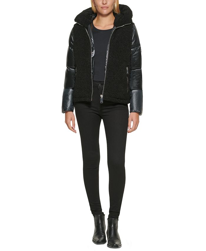 Calvin Klein Hooded Mixed-Media Puffer Coat & Reviews - Coats & Jackets ...