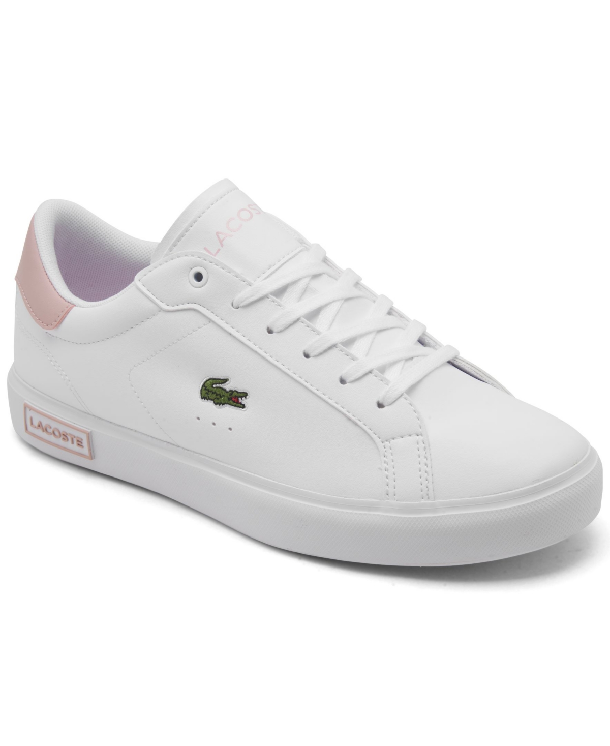 Lacoste Kids' Big Girls Powercourt Casual Sneakers From Finish Line In White,light Pink