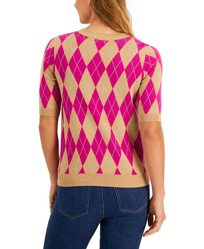 Charter Club Short-Sleeve Argyle Sweater, Created for Macy's - Macy's