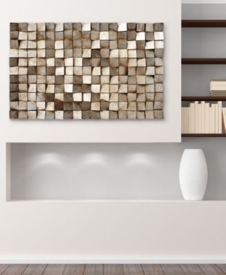 'Textured 1' Metallic Handed Painted Rugged Wooden Blocks Wall Sculpture - 48" x 30"