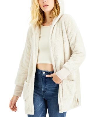 plush hooded cardigan