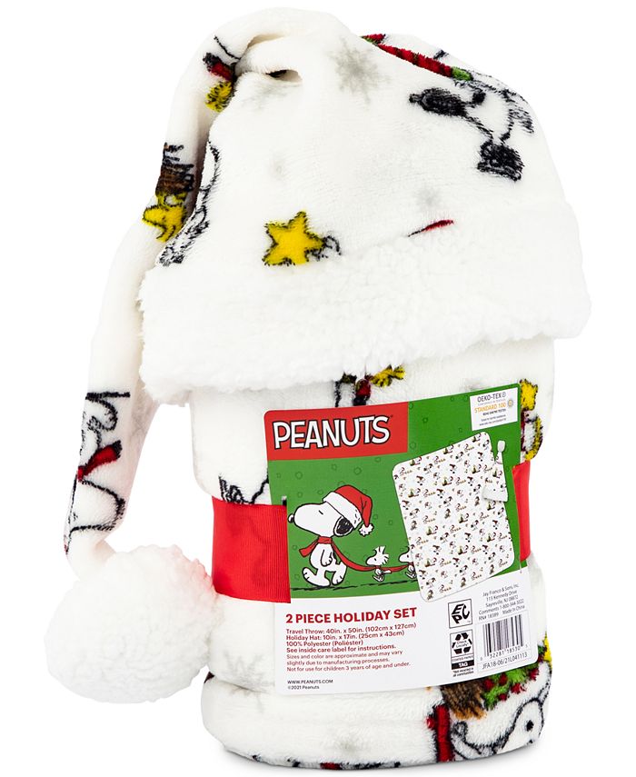 Snoopy Peanuts Travel Blanket and Santa Hat Macy's