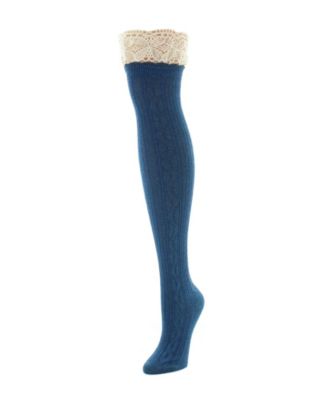 Women's Lace Top Cable Knee High Socks