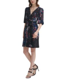 Floral-Print Faux-Wrap Dress