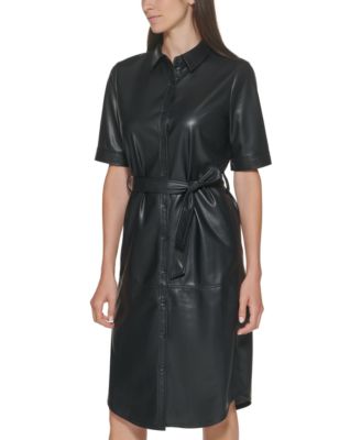 Calvin Klein - Belted Faux-Leather Shirtdress