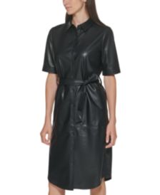 Belted Faux-Leather Shirtdress