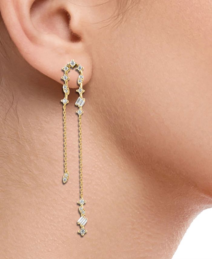 Macy's - Diamond Round & Baguette Chain Drop Earrings (1 ct. t.w.) in 14k Gold