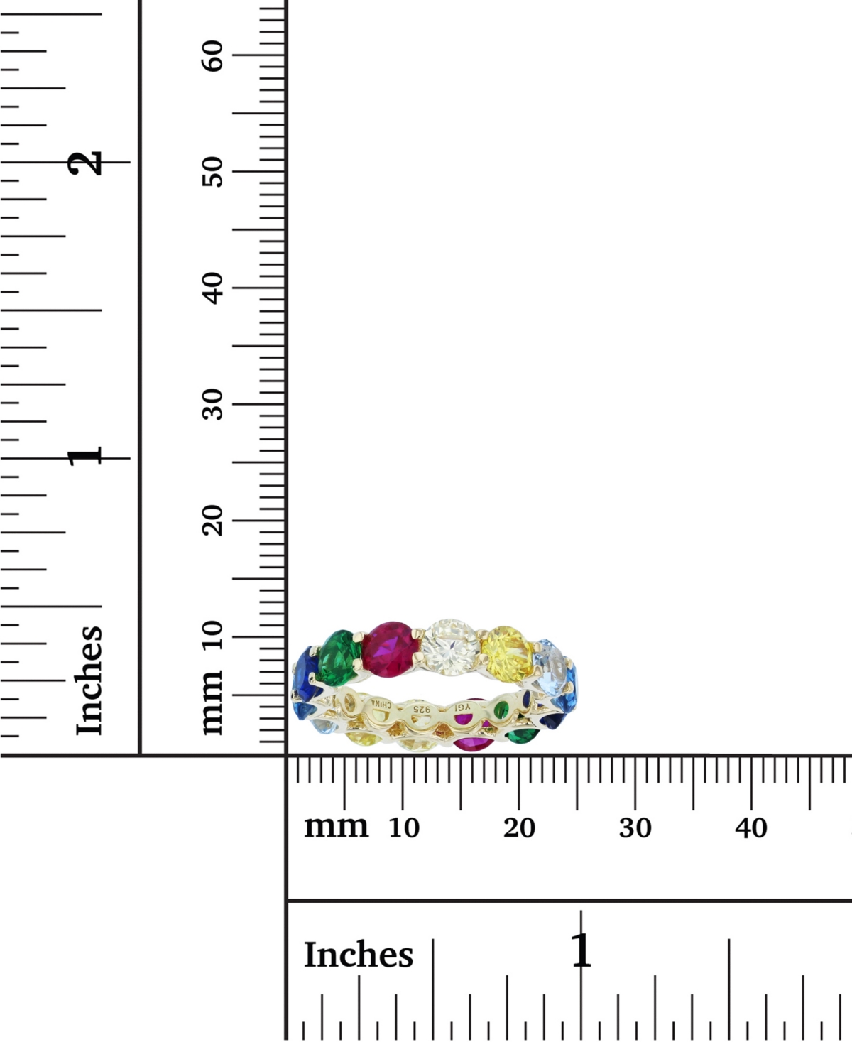 Colored Cubic Zirconia Eternity Band in 14k Yellow Gold Plated Sterling Silver - Rainbow