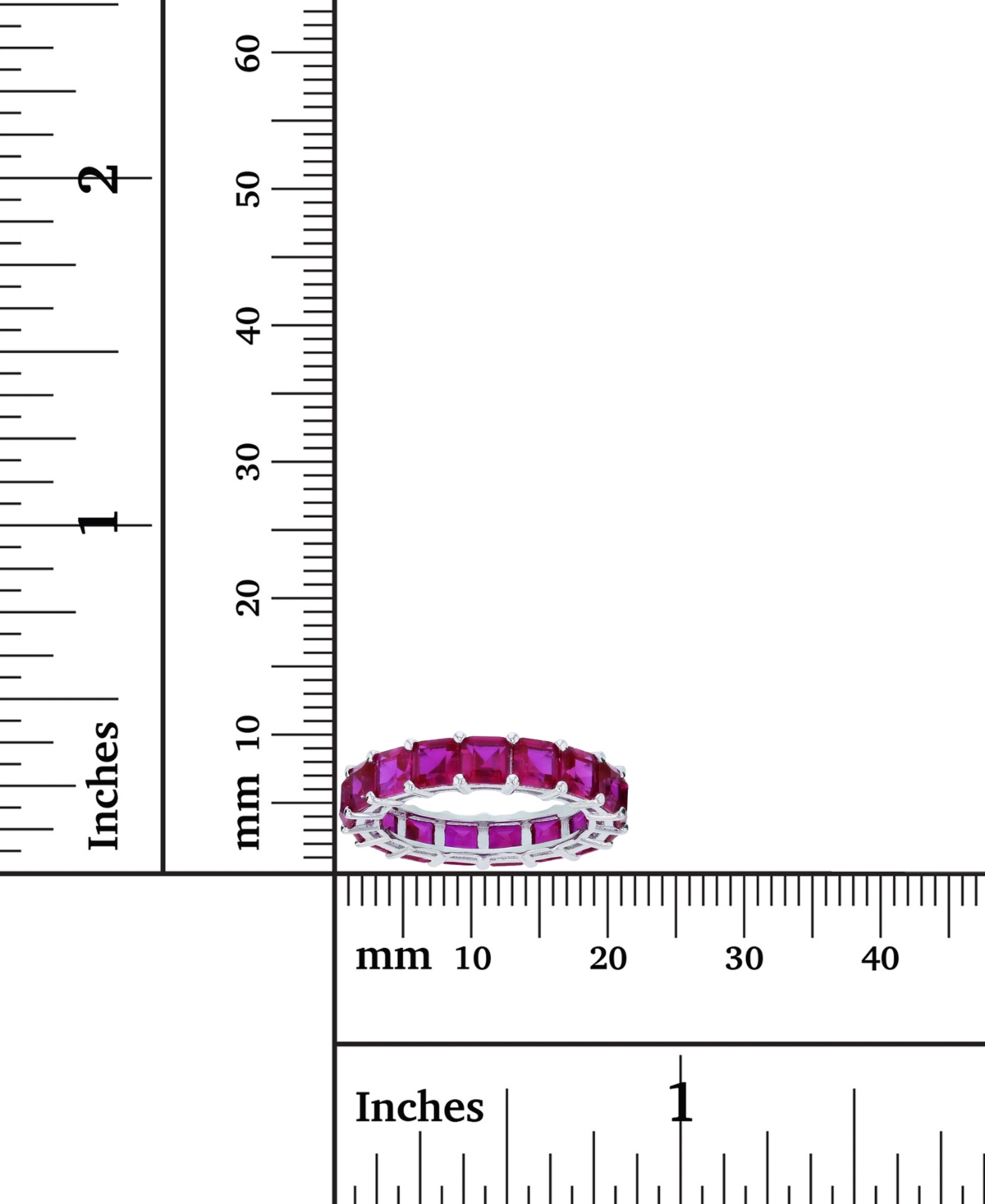 Princess Cut Cubic Zirconia Eternity Band in Rhodium Plated Sterling Silver - Red